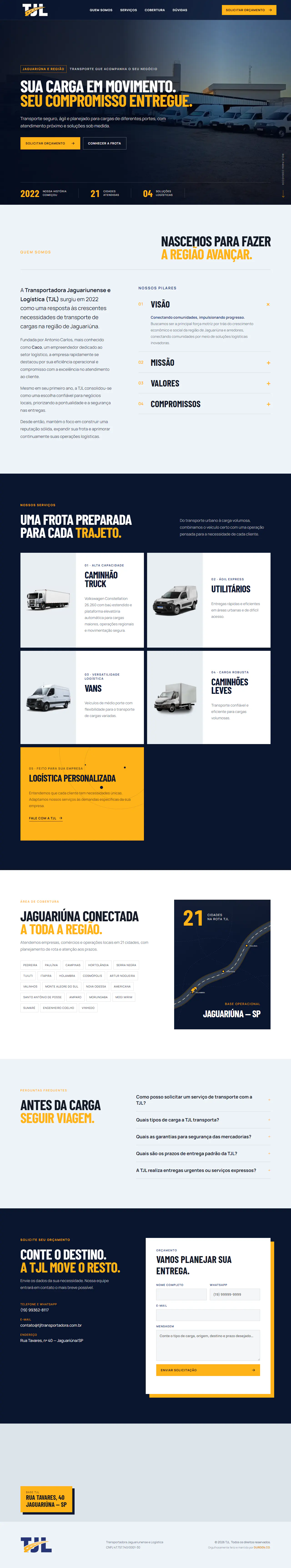 Captura da página do site TJL Transportadora